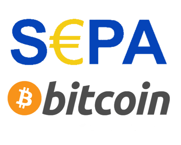 SEPA payment icon, bitcoin logo